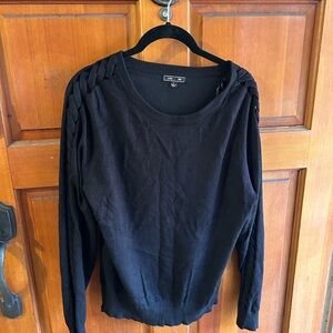 Elegant Black Braided Shoulder Sweater
